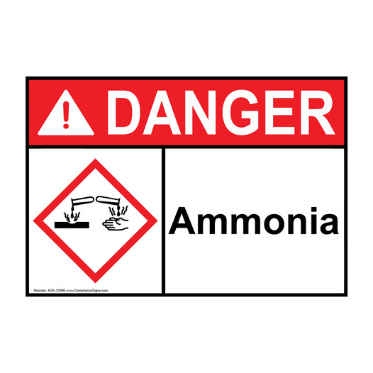 ANSI DANGER Ammonia Sign with GHS Symbol ADE-37996