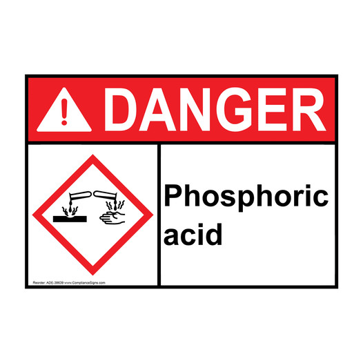 ANSI DANGER Phosphoric acid Sign with GHS Symbol ADE-38639