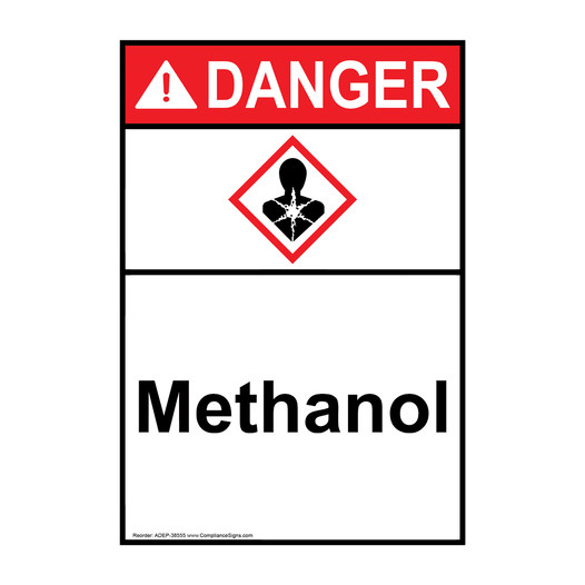 Portrait ANSI DANGER Methanol Sign with GHS Symbol ADEP-38555