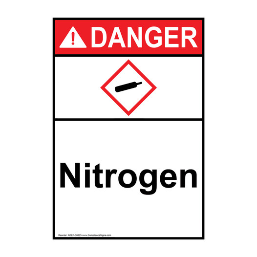 Portrait ANSI DANGER Nitrogen Sign with GHS Symbol ADEP-38625