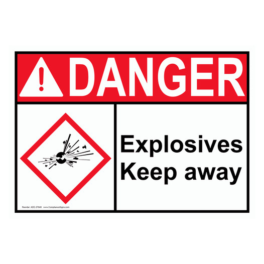 ANSI DANGER Explosives Keep away Sign with GHS Symbol ADE-27848