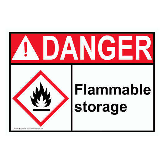 ANSI DANGER Flammable storage Sign with GHS Symbol ADE-27855