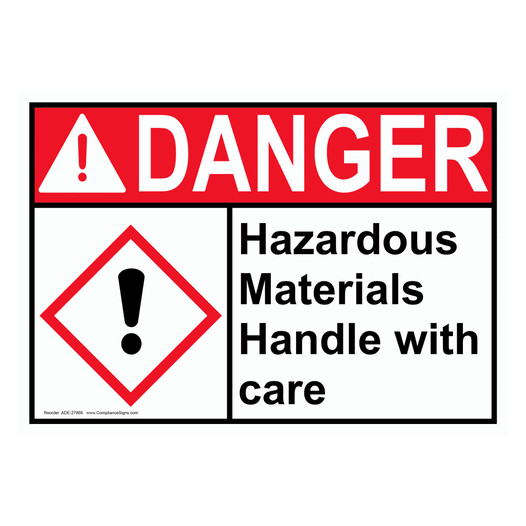 ANSI DANGER Hazardous Materials Handle with care Sign with GHS Symbol ADE-27866