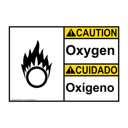 English + Spanish ANSI CAUTION Oxygen Sign With Symbol ACB-5135