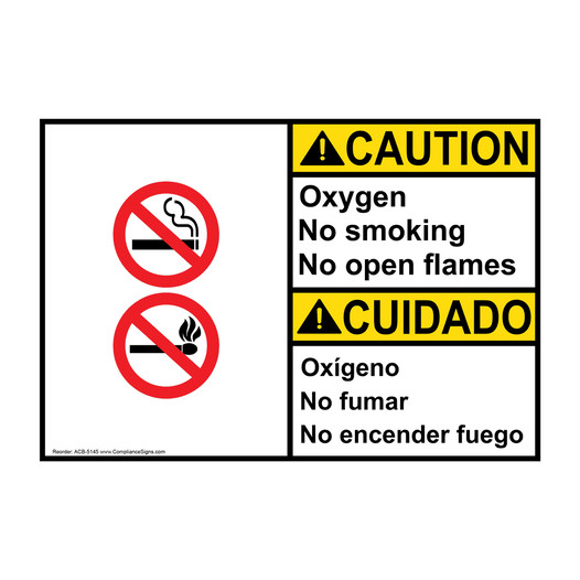 Caution Sign - Oxygen No Smoking No Open Flames Bilingual Sign - ANSI