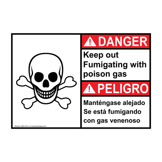 English + Spanish ANSI DANGER Keep Out Fumigating Poison Gas Sign With Symbol ADB-4145