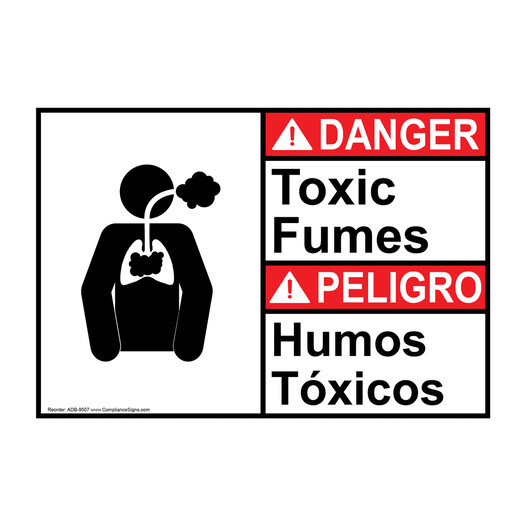 English + Spanish ANSI DANGER Toxic Fumes Sign With Symbol ADB-9507