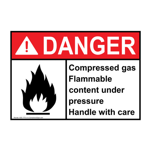 ANSI DANGER Compressed Gas Flammable Content Sign with Symbol ADE-1775