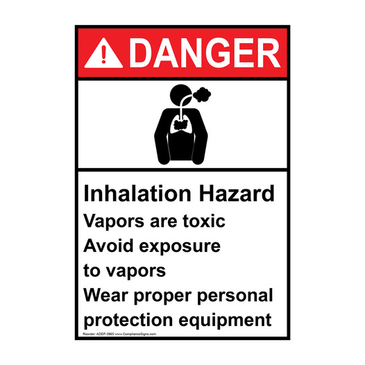 Portrait ANSI DANGER Inhalation Hazard Vapors Are Toxic Sign with Symbol ADEP-3965