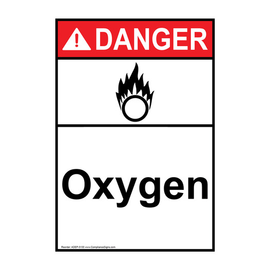 Portrait ANSI DANGER Oxygen Sign with Symbol ADEP-5135