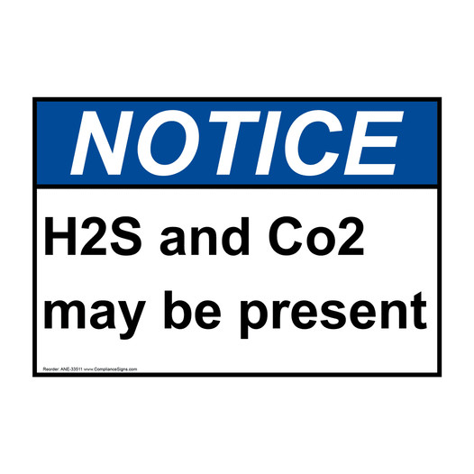 ANSI NOTICE H2S and CO2 may be present Sign ANE-33511