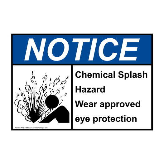 ANSI NOTICE Chemical Splash Hazard Wear Sign with Symbol ANE-31641