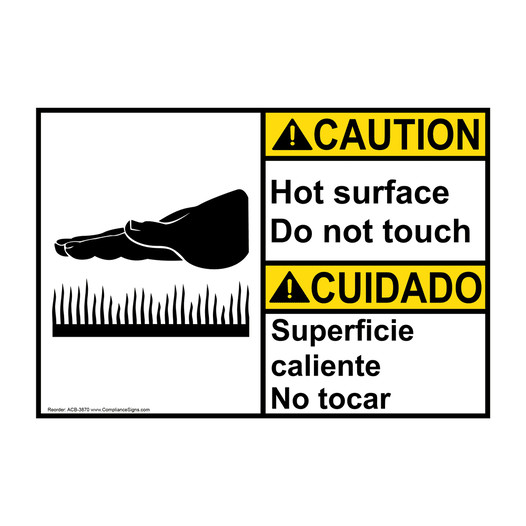 English + Spanish ANSI CAUTION Hot Surface Do Not Touch Sign With Symbol ACB-3870