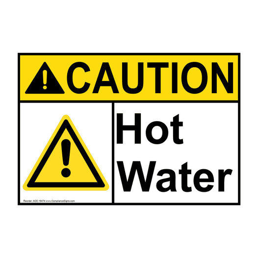 ANSI CAUTION Hot Water Sign with Symbol ACE-16474