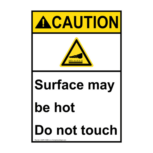 Portrait ANSI CAUTION Surface may be hot Sign with Symbol