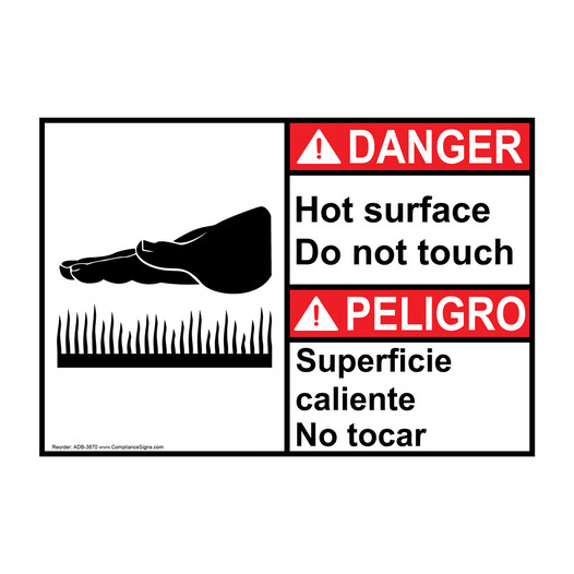 English + Spanish ANSI DANGER Hot Surface Do Not Touch Sign With Symbol ADB-3870