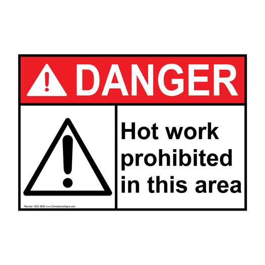 ANSI DANGER Hot Work Prohibited In This Area Sign with Symbol