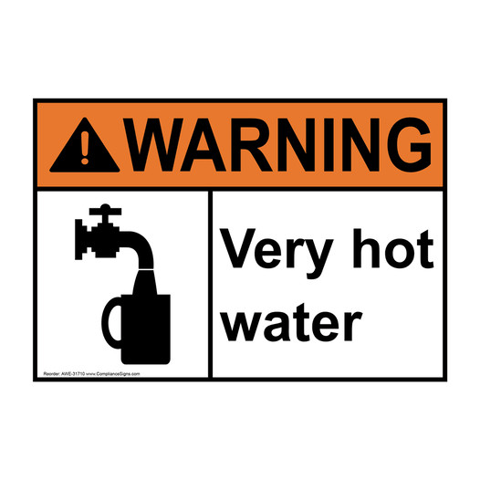ANSI WARNING Very hot water Sign with Symbol AWE-31710
