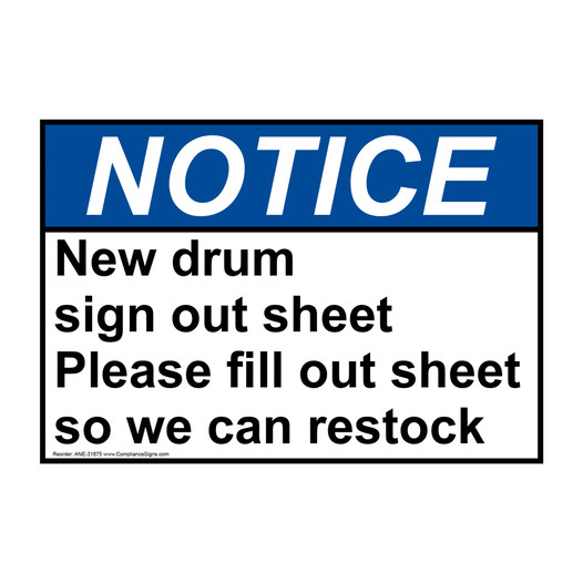 ANSI NOTICE New drum out sheet Please fill out Sign ANE-31875
