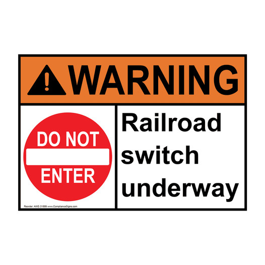 ANSI WARNING Railroad switch underway Sign with Symbol AWE-31899