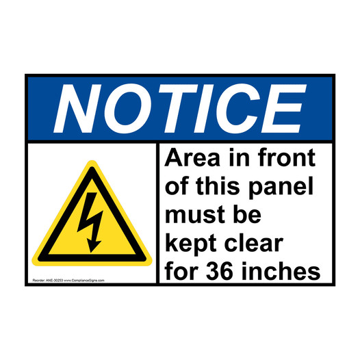 ANSI NOTICE Area in front of this panel Sign with Symbol ANE-30253