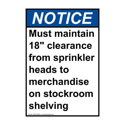 Portrait ANSI NOTICE Must maintain 18" clearance from Sign ANEP-32599