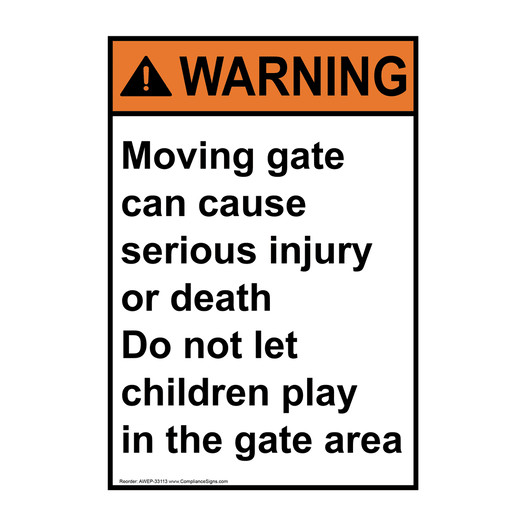 Portrait ANSI WARNING Moving gate can cause serious Sign AWEP-33113