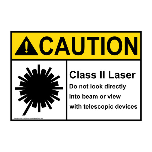 ANSI CAUTION Class II Laser Do not look directly into beam Sign with Symbol