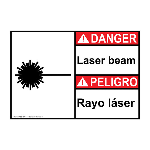 English + Spanish ANSI DANGER Laser Beam Sign With Symbol ADB-4210