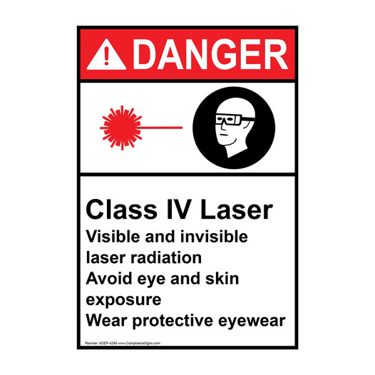Portrait ANSI DANGER Visible radiation Sign with Symbol ADEP-4246