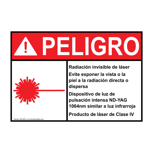 Danger Sign Invisible Laser Radiation Spanish Sign ANSI