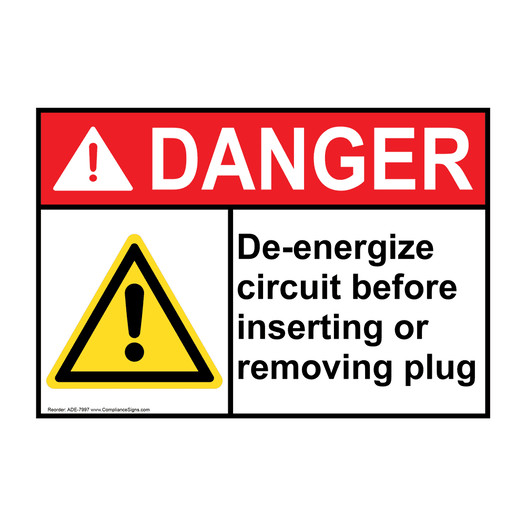 ANSI DANGER De-Energize Circuit Sign with Symbol ADE-7997