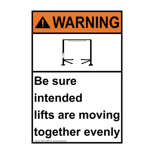 Portrait ANSI WARNING Intended Lifts Moving Together Evenly Sign with Symbol AWEP-14688