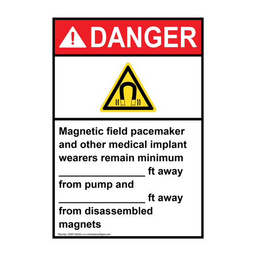 Portrait ANSI DANGER Magnetic field pacemaker Sign with Symbol ADEP-30292