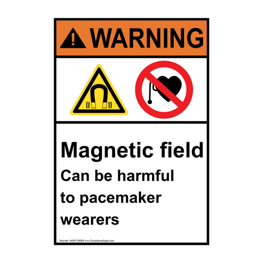 Portrait ANSI WARNING Magnetic field Can be harmful Sign with Symbol AWEP-28069