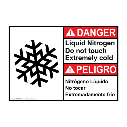 English + Spanish ANSI DANGER Liquid Nitrogen No Touch Cold Sign With Symbol ADB-4275