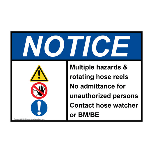 ANSI NOTICE Multiple hazards & rotating Sign with Symbol ANE-32591