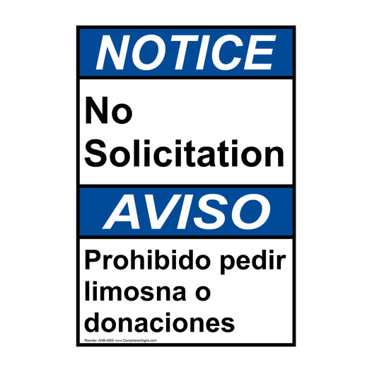 English + Spanish ANSI NOTICE No Solicitation Sign ANB-4905