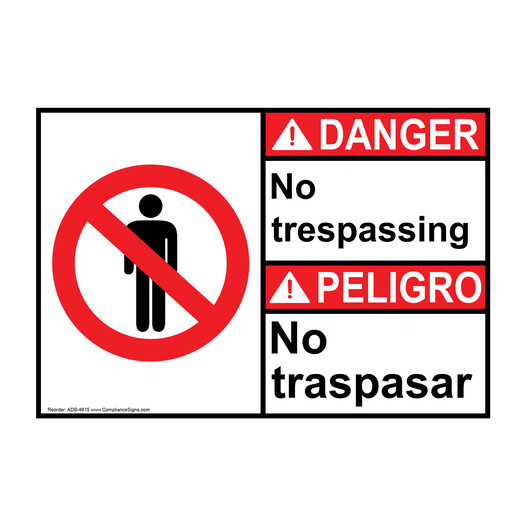 English + Spanish ANSI DANGER No Trespassing Sign With Symbol ADB-4915