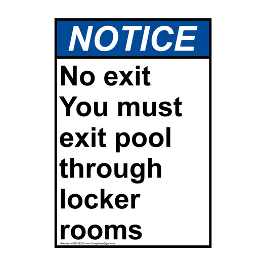 Portrait ANSI NOTICE No exit You must exit pool through Sign ANEP-29305