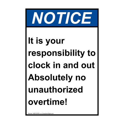 Portrait ANSI NOTICE It is your responsibility to clock Sign ANEP-29165