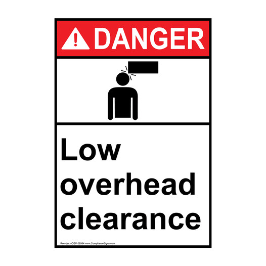 Portrait ANSI DANGER Low overhead clearance Sign with Symbol ADEP-38994
