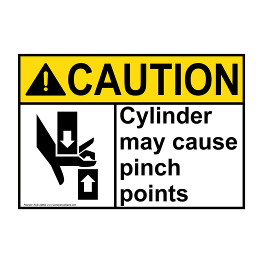 ANSI CAUTION Cylinder may cause pinch points Sign with Symbol ACE-32862