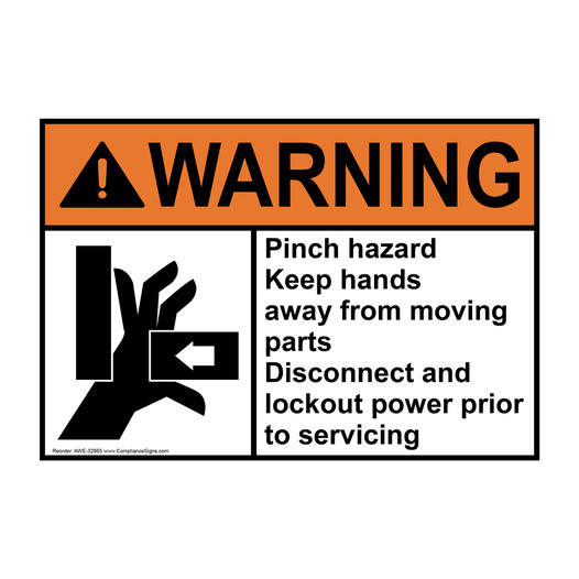 ANSI WARNING Pinch hazard Keep hands away Sign with Symbol AWE-32865