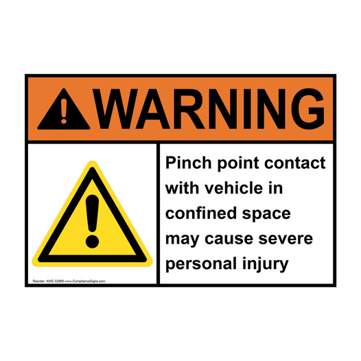 ANSI WARNING Pinch point contact with vehicle Sign with Symbol AWE-32868