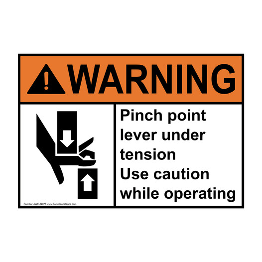 ANSI WARNING Pinch point lever under tension Sign with Symbol AWE-32873