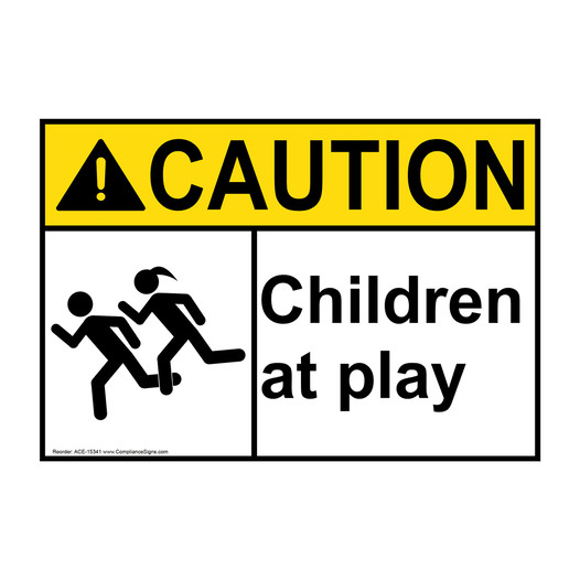 ANSI CAUTION Children At Play Sign with Symbol ACE-15341