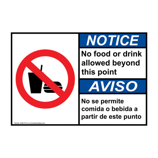 English + Spanish ANSI NOTICE No Food Or Drink Allowed Sign With Symbol ANB-4715