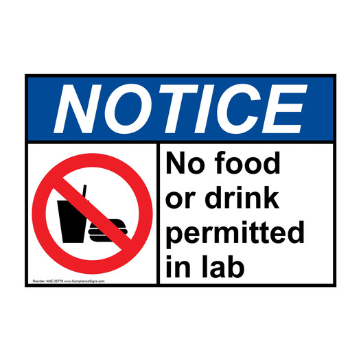 ANSI NOTICE No food or drink permitted in lab Sign with Symbol ANE-35776
