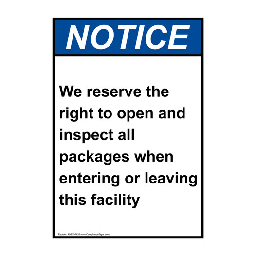 Portrait ANSI NOTICE We reserve the right to open and inspect Sign ANEP-6455